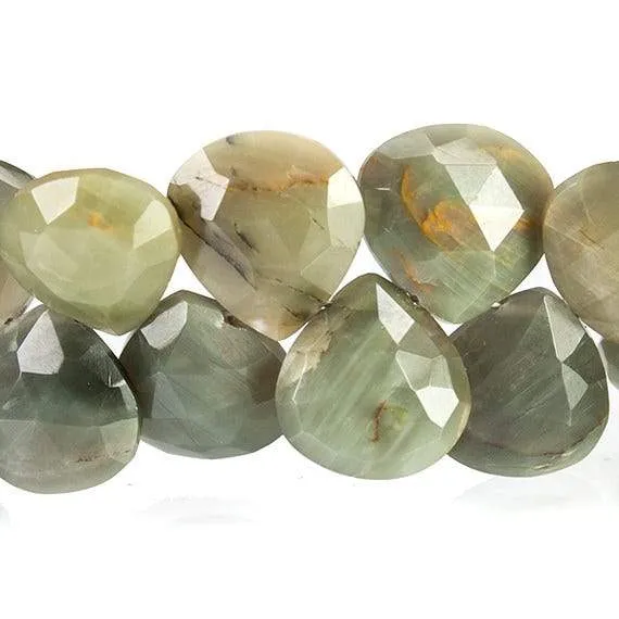 10x10- 12x12mm Green Cat's Eye Quartz Faceted Heart Briolette Beads 7.5 inch 44 pcs AA