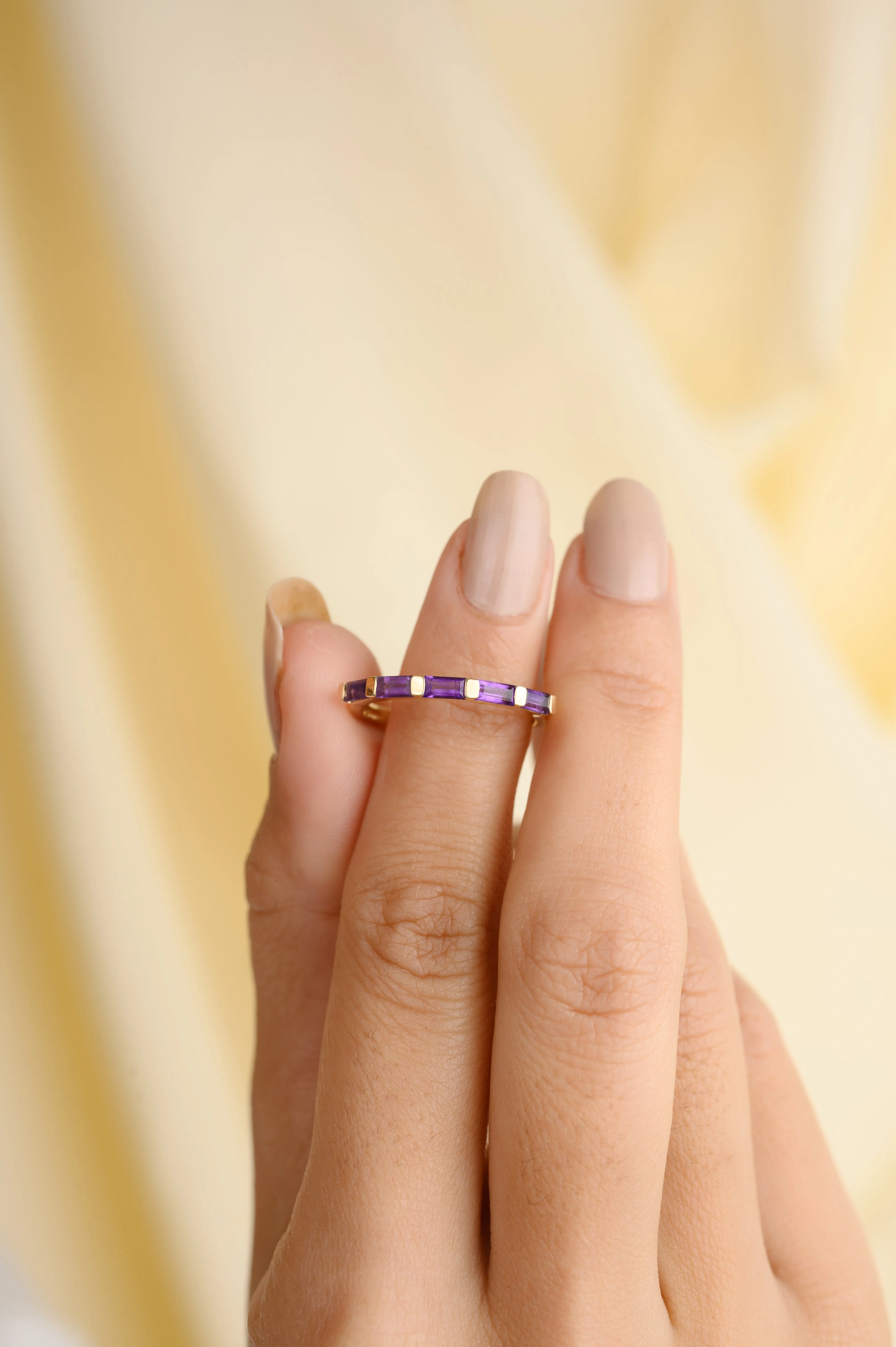 14K Gold Amethyst Gemstone Dainty Band