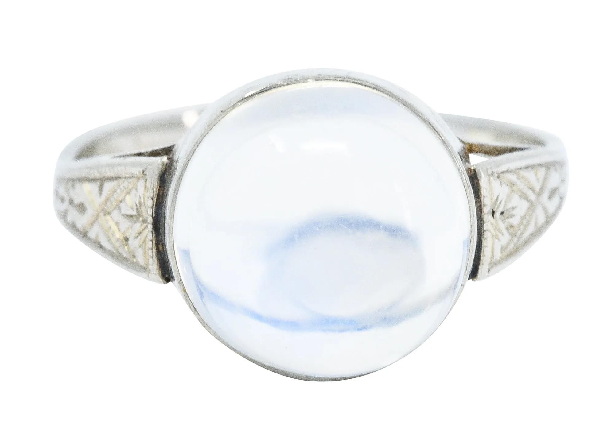 1920's Art Deco Moonstone 14 Karat White Gold Cabochon Ring