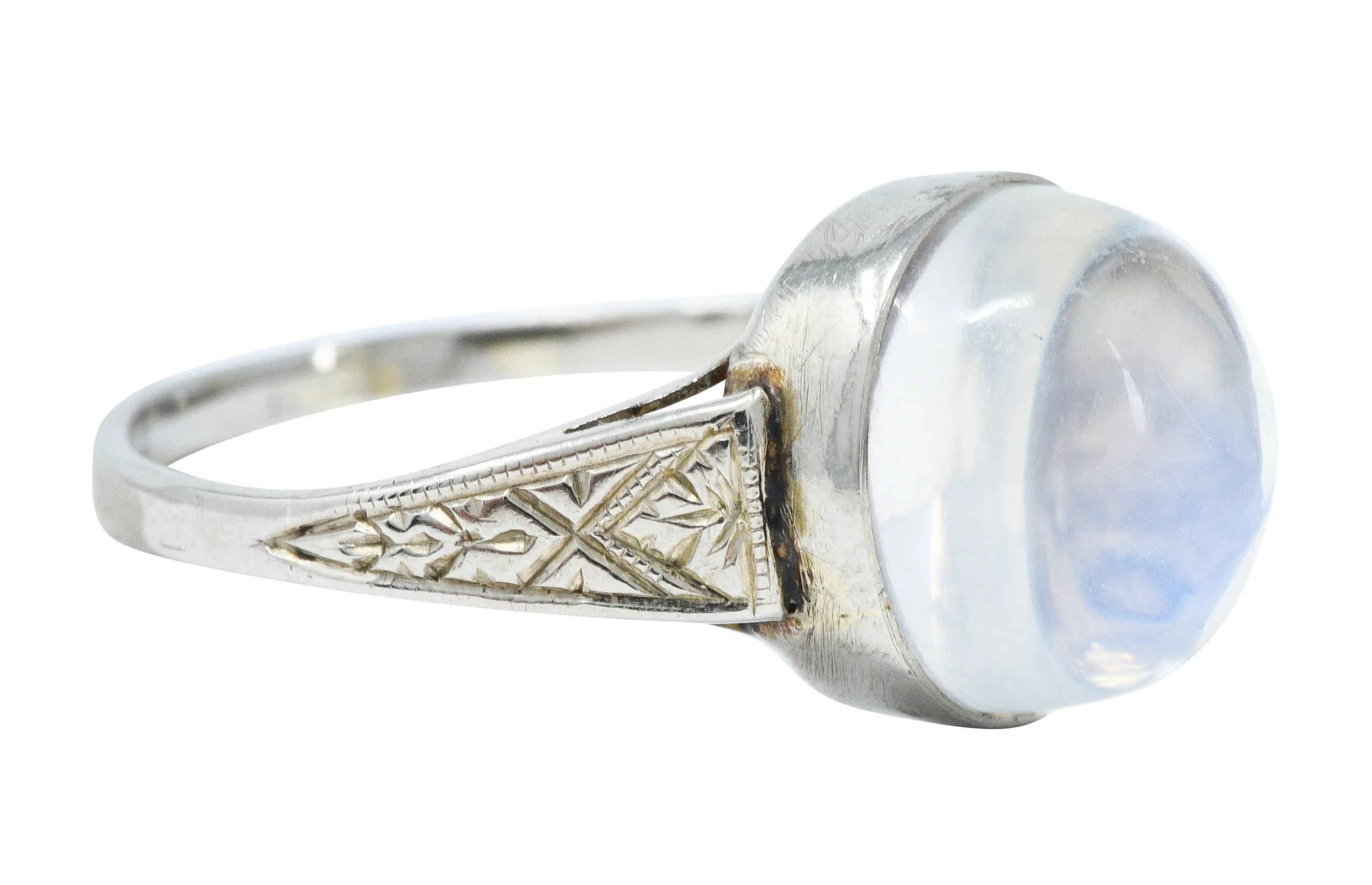 1920's Art Deco Moonstone 14 Karat White Gold Cabochon Ring