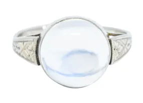 1920's Art Deco Moonstone 14 Karat White Gold Cabochon Ring