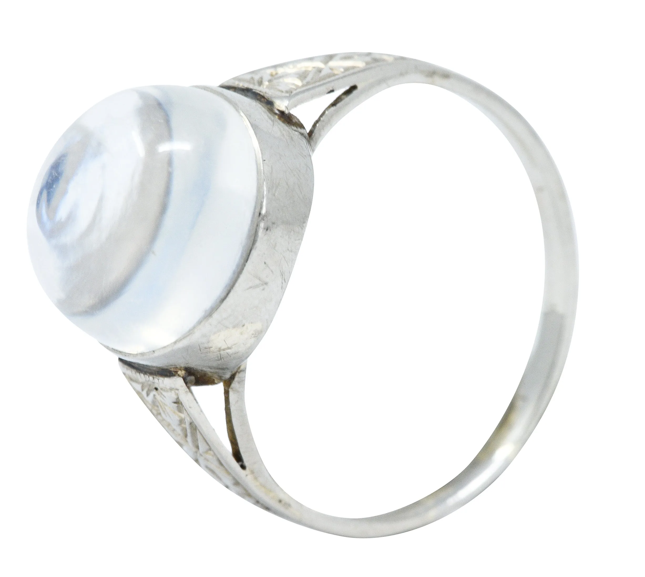 1920's Art Deco Moonstone 14 Karat White Gold Cabochon Ring