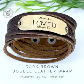 Adjustable LOVED Shredded Leather Double Wrap Bracelet | Adjustable