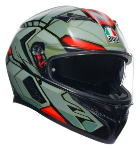 AGV K3 E2206 Full Face Motorcycle Helmet - Decept Matt Black, Green, Red