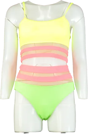 Always On Holiday Yellow, Green & Pink Strappy Swimsuit UK S