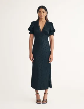 Black Polka Dot Jacquard Angela Midi Dress