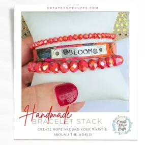 BLOOM Rose Coral Stack | Skinny Leather Set | 3 pieces | Bracelets | Womens