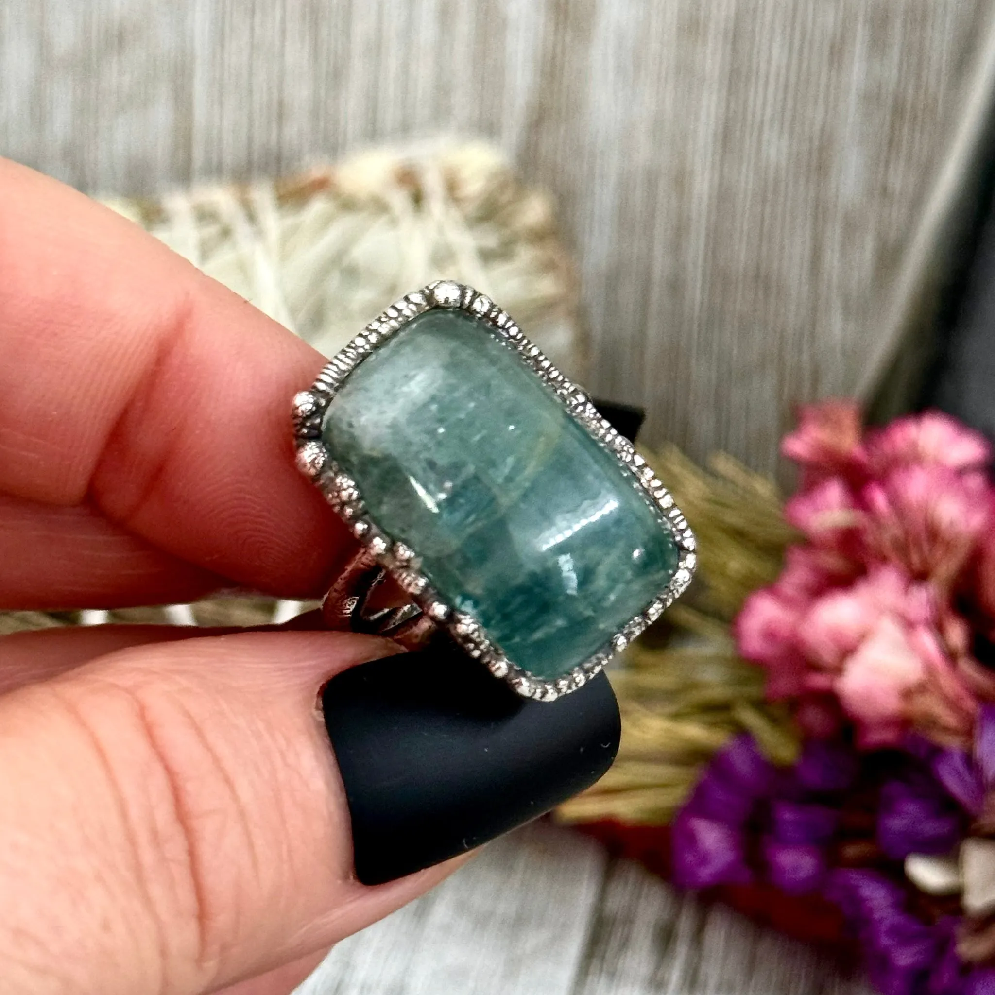 Blue Aquamarine Ring Silver Size 6 7 8 / Foxlark Collection