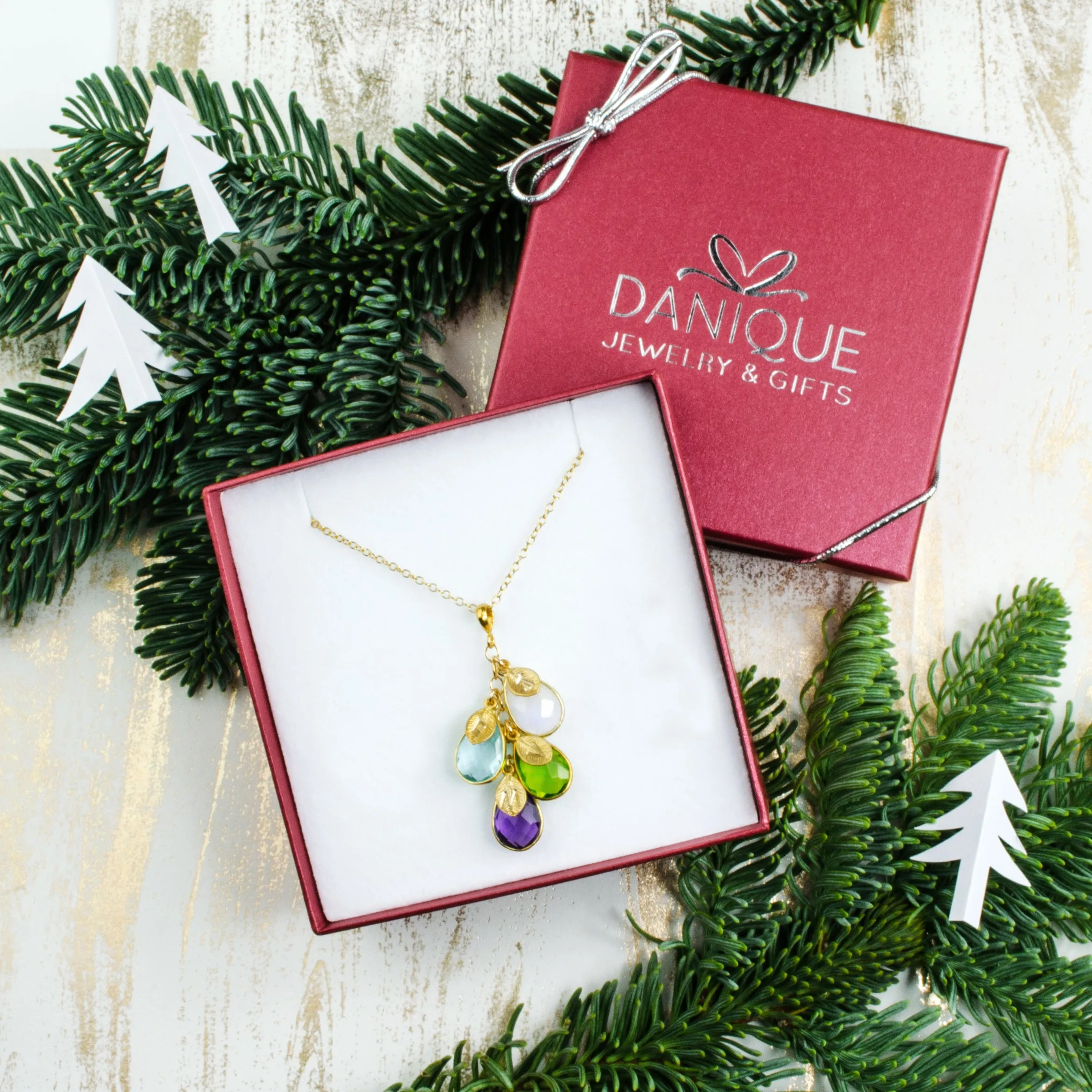 Christmas Gift for Mom: Birthstone Initial Cascade Necklace