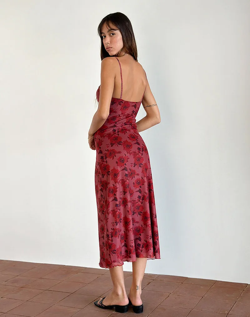 Coya Midi Dress in Fairy Floral Burgundy Flock