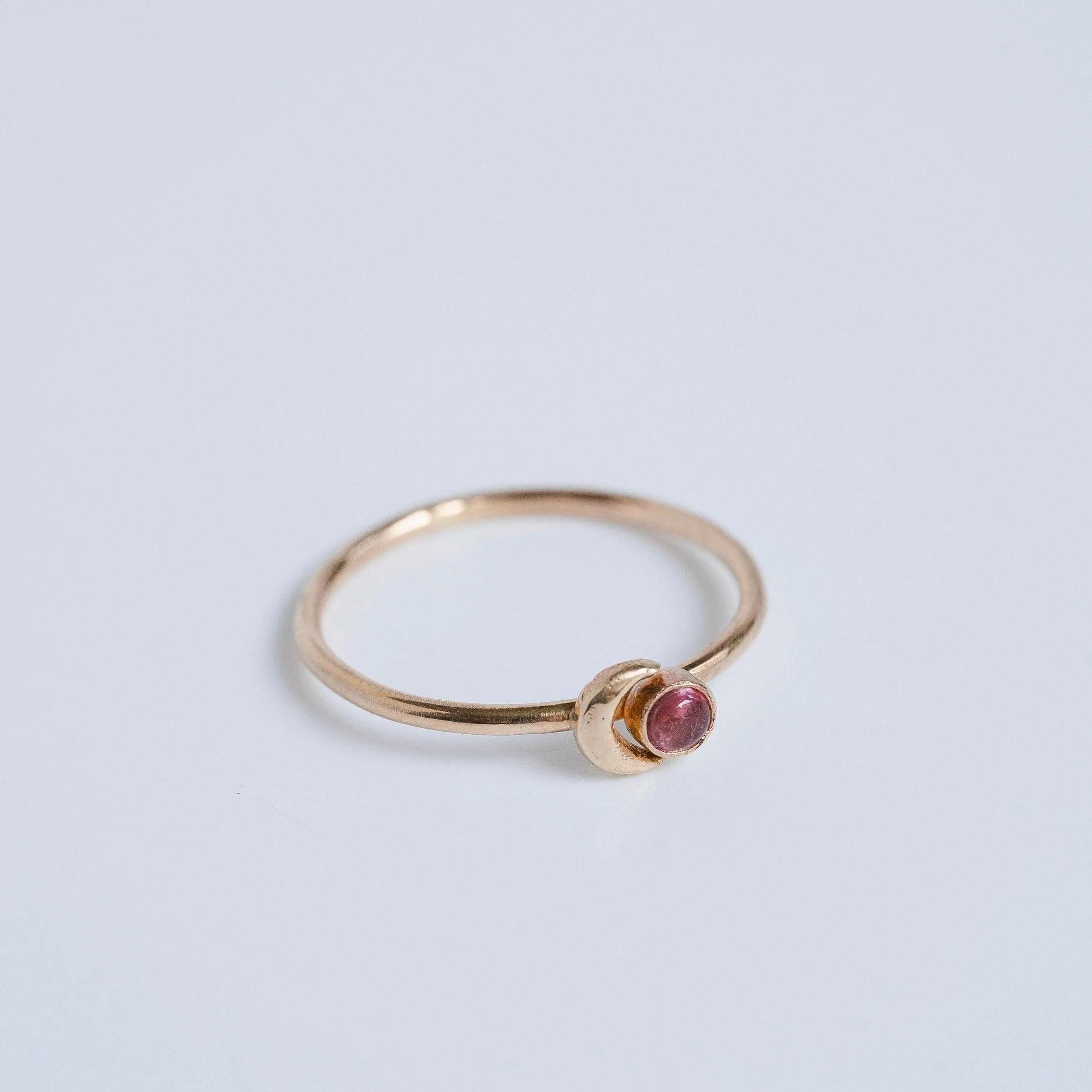 Crescent Moon and Pink Tourmaline Stacking Ring in Sterling Silver