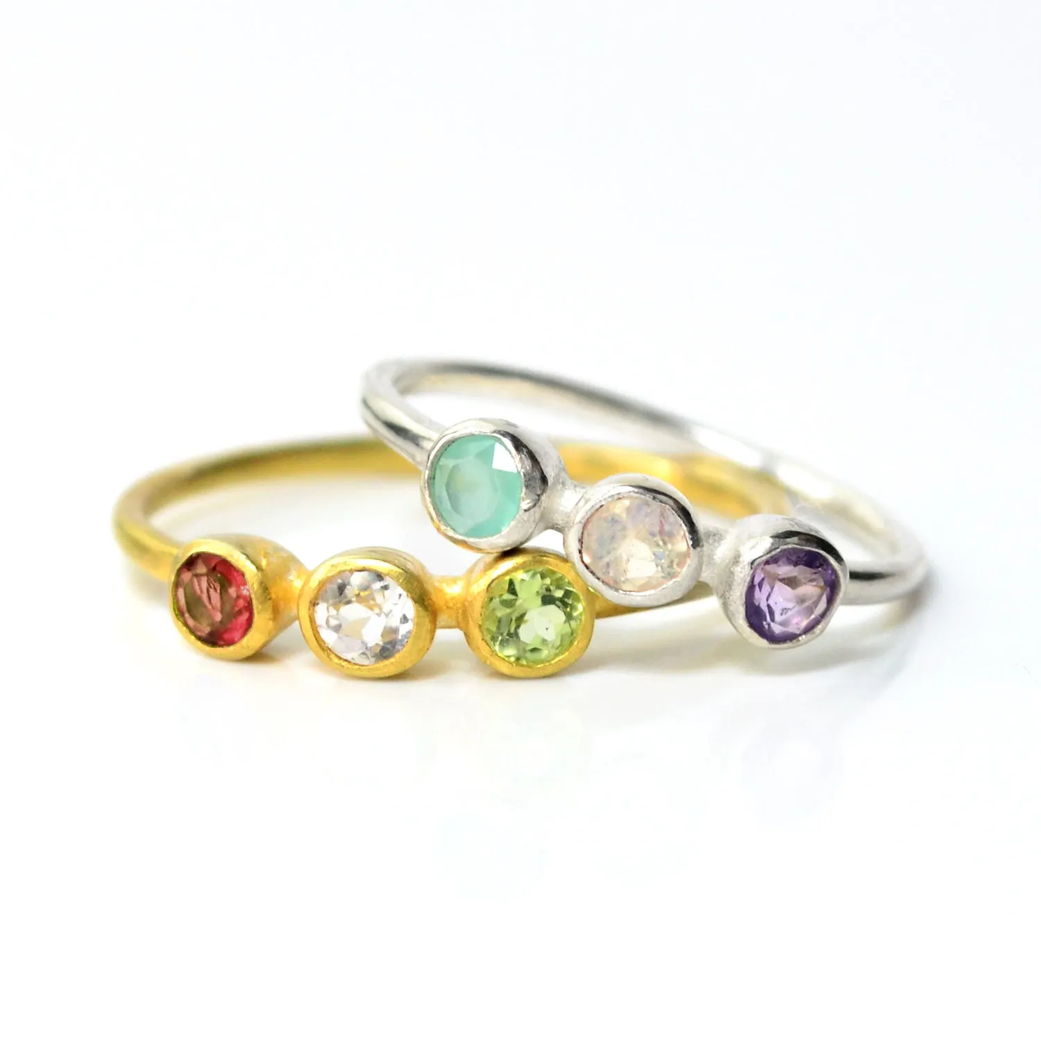 Dainty Triple Birthstone Ring, Mother of Three Ring