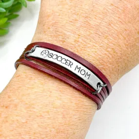 Deep Red | SOCCER MOM | Mini Leather Wrap Bracelet | Women | Adjustable