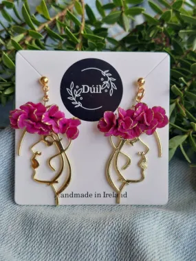 Dúil Danú Pink dangles |Irish made jewellery | Irish made earrings | Dúil | Face earrings | Goddess jewellery | Irish gifts