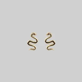 DIVINITY. Garnet Snake Gold Stud Earrings