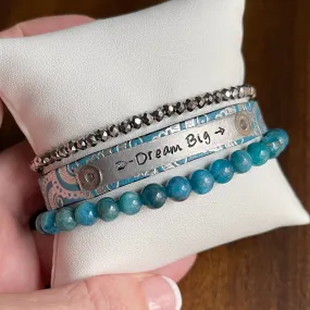 Dream Big Metallic Teal Stack | Skinny Leather Stack Set | 3 pieces | Bracelets | Womens