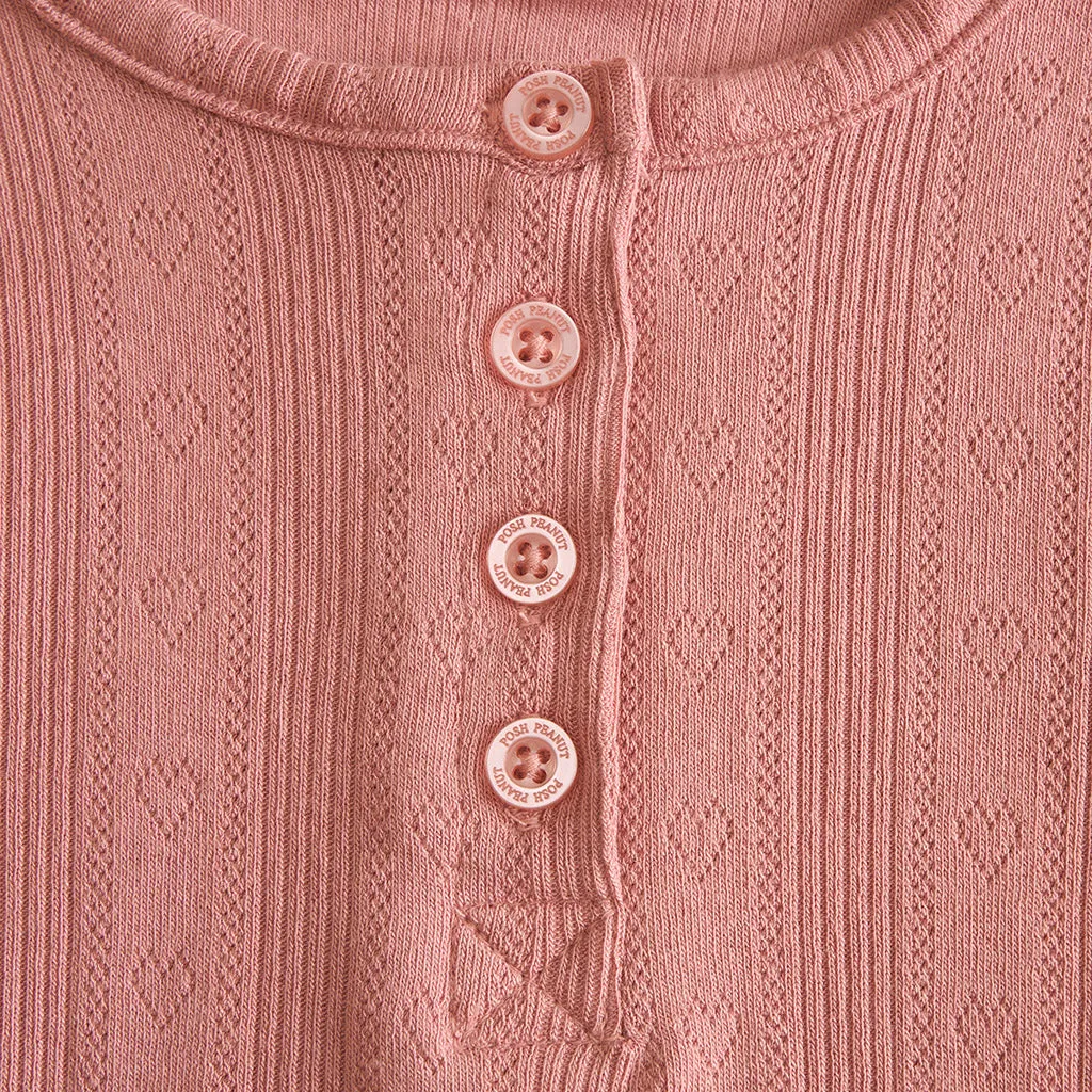 Dusty Rose Pointelle Henley Top