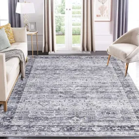 GARVEE 6x9 Living Room Rug Vintage Area Rug Oriental Floral Distressed Rug Ultra-Soft Non Slip Carpet Boho Non-Shedding Farmhouse Rug Foldable Thin Rug for Bedroom Nursery Dorm Home Office Blue