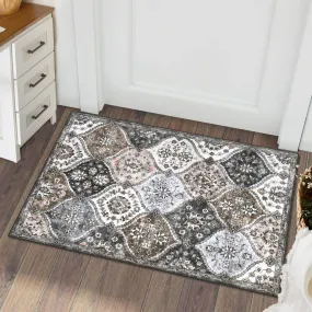 GARVEE Moroccan Trellis Area Rug, 2x3 Entry Rug Non-Slip Washable Indoor Door Mat, Small Oriental Accent Soft Throw Rugs for Bedroom Kitchen Entryway Bathroom Bedroom 2'x3' Grey/Brown