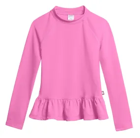 Girls UPF 50  Peplum Long Sleeve Rashguard | Medium Pink