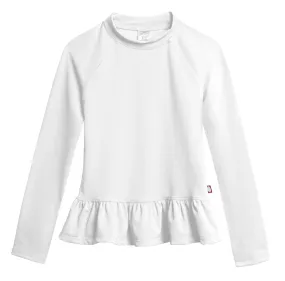 Girls UPF 50  Peplum Long Sleeve Rashguard | White