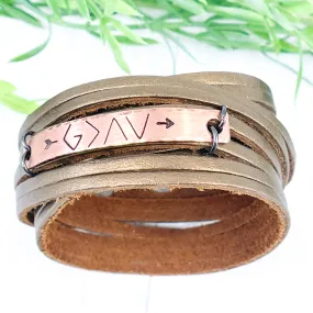 GOD IS GREATER Bronze Metallic | Copper Bar | Double Leather Double Wraps Bracelet | Adjustable