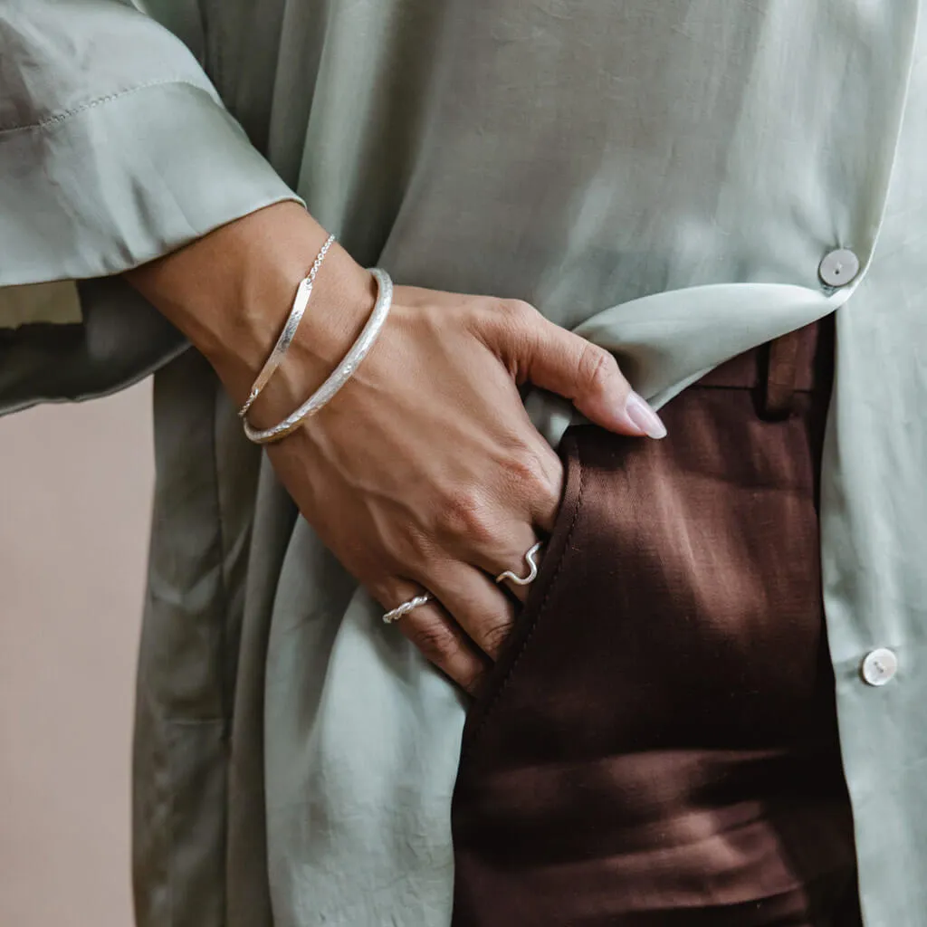 Hammered Cuff Bangle - Sterling Silver