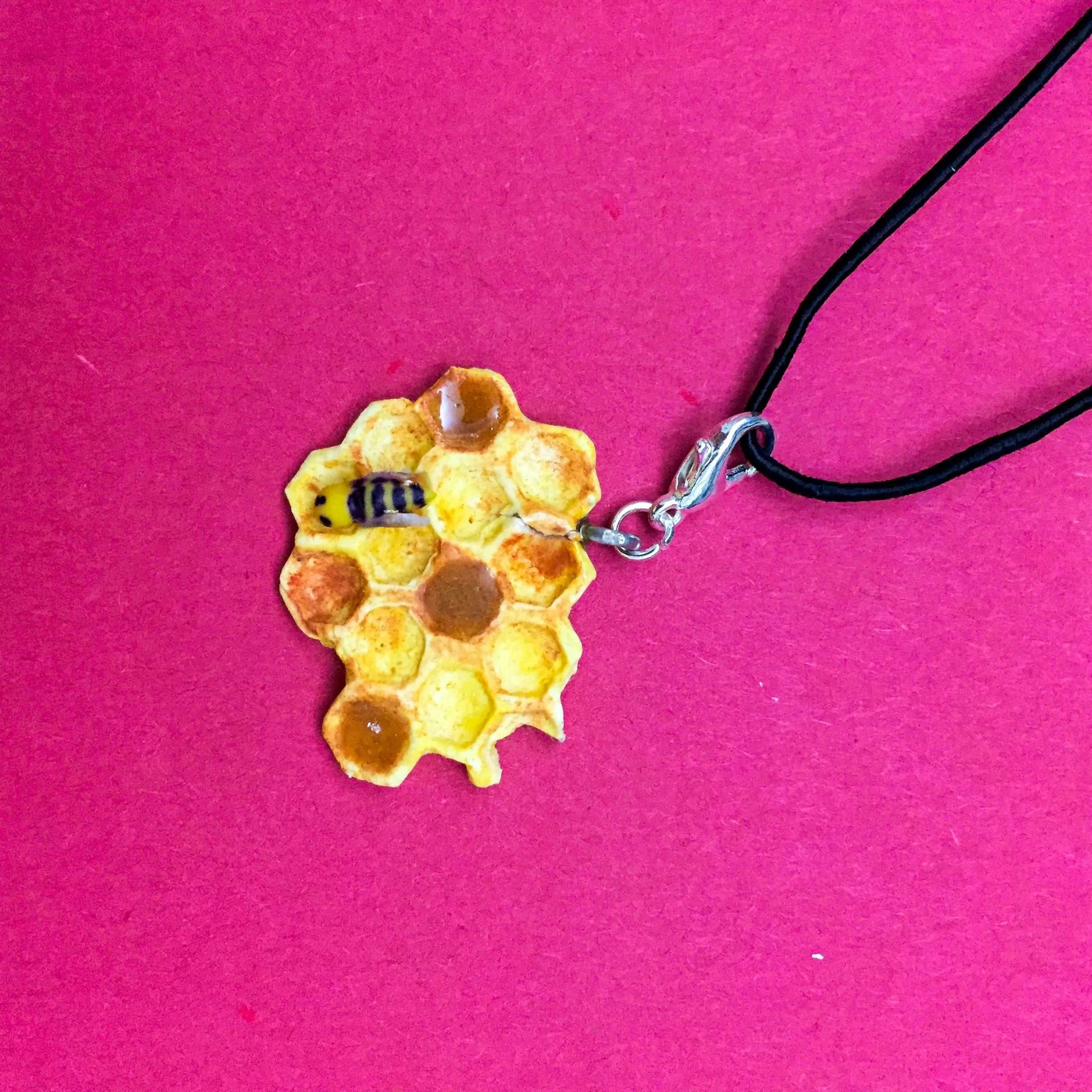 Honeycomb Honeybee Miniature Charm Pendant & Necklace