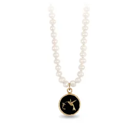 Hummingbird 14K Gold Talisman on Knotted Freshwater Pearl Necklace