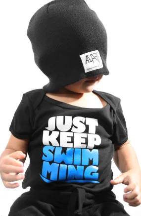 Keep Swimming (Baby Black Onesie)