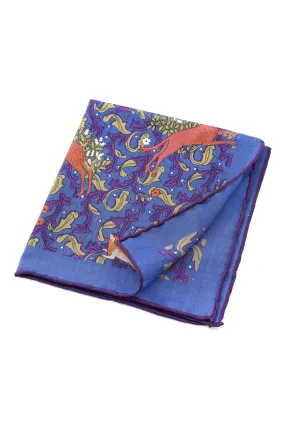 Mid Blue Hunting Motif Silk-Wool Pocket Square