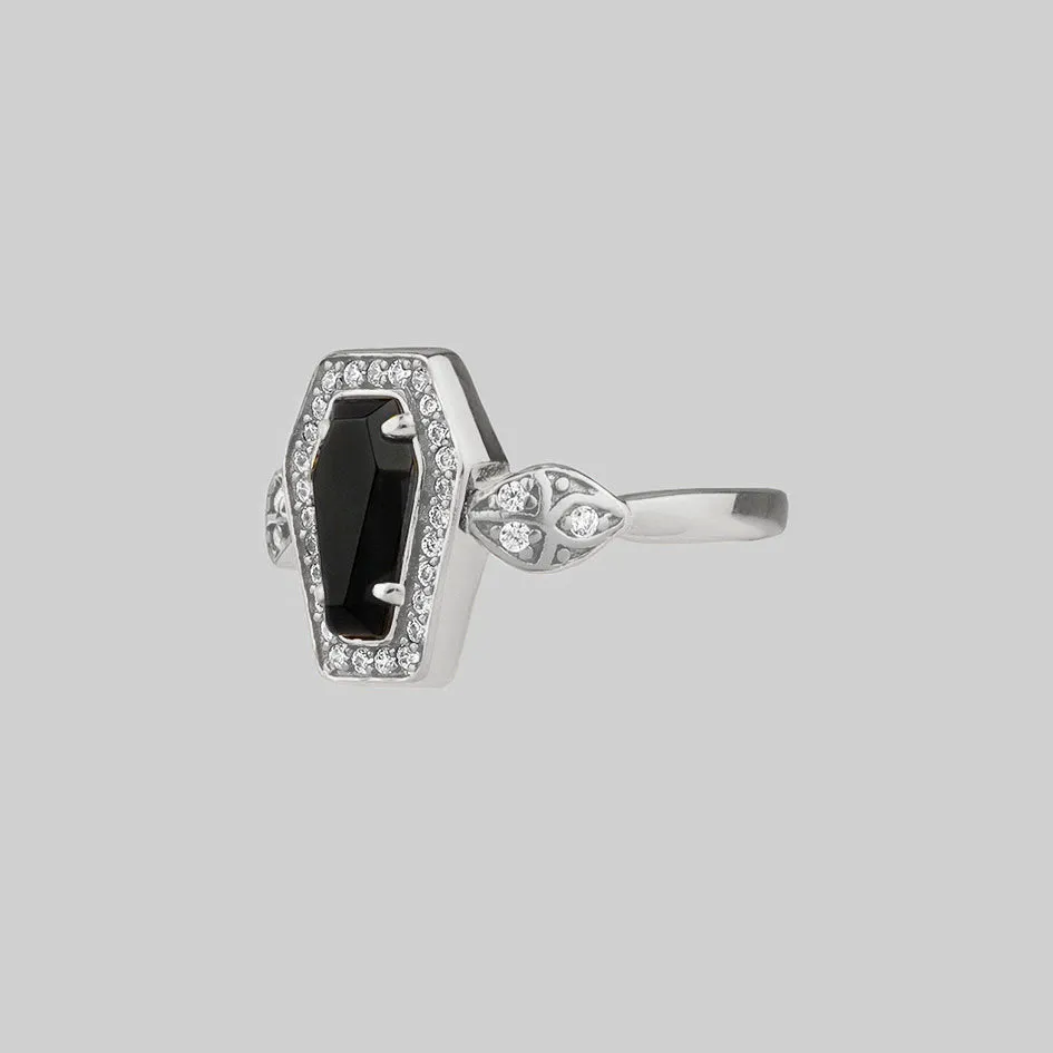 MORI. Black Onyx & Crystal Coffin Silver Ring