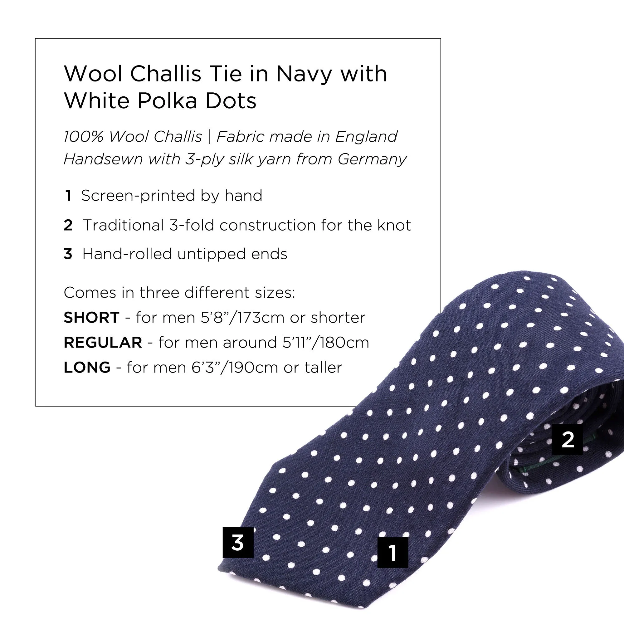 Navy & White Polka Dot Wool Challis Tie