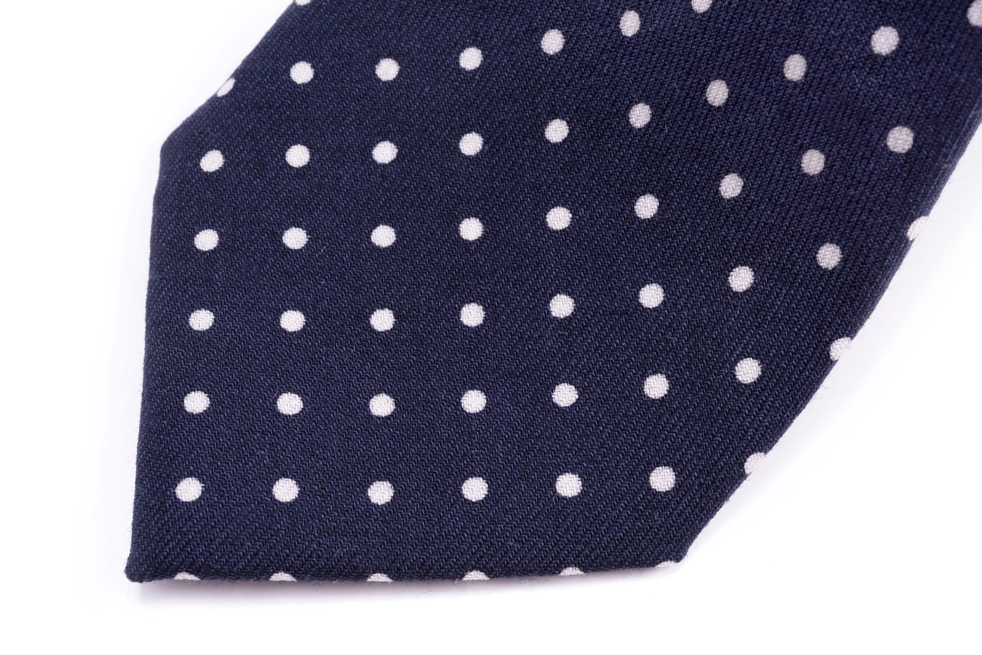 Navy & White Polka Dot Wool Challis Tie