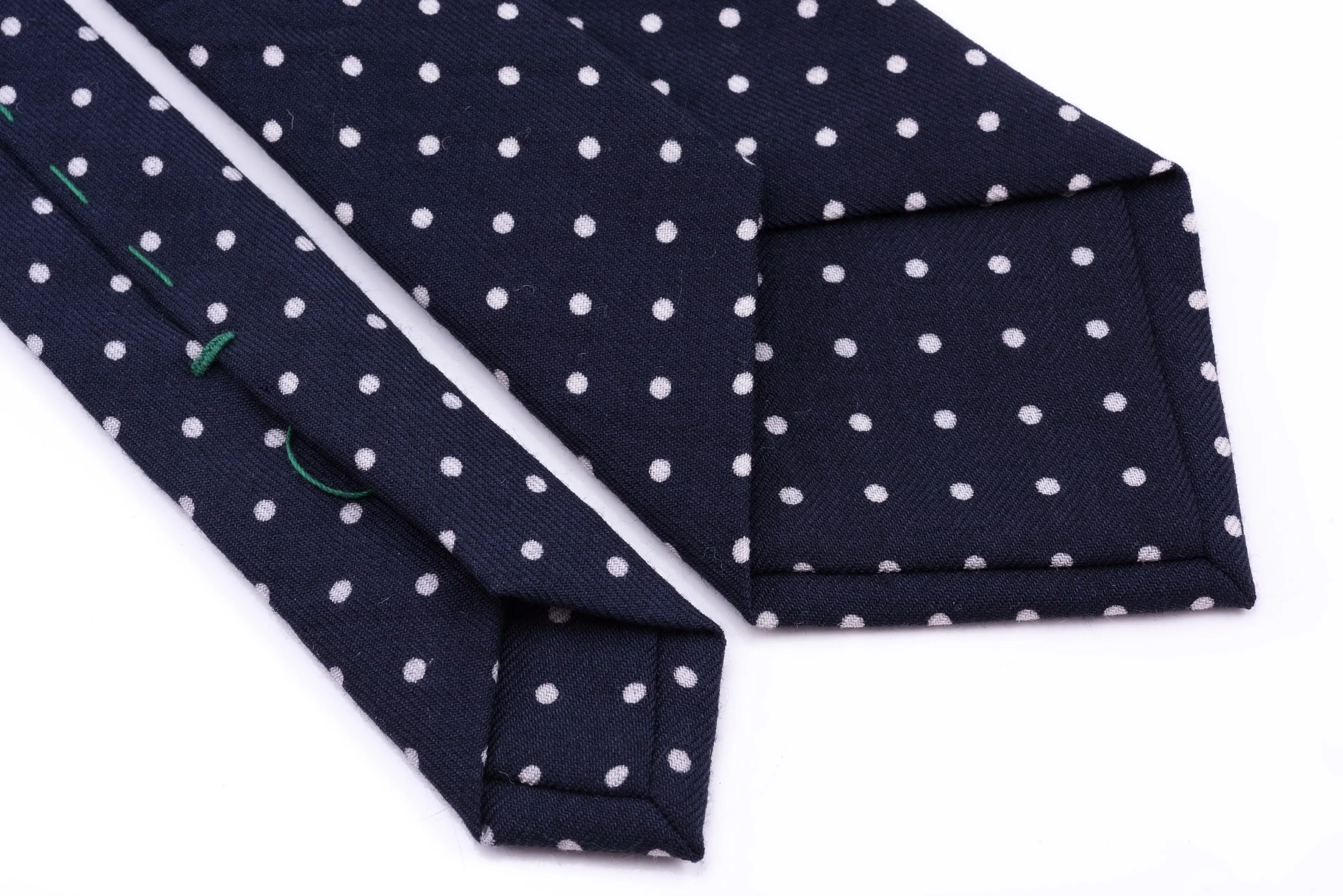 Navy & White Polka Dot Wool Challis Tie