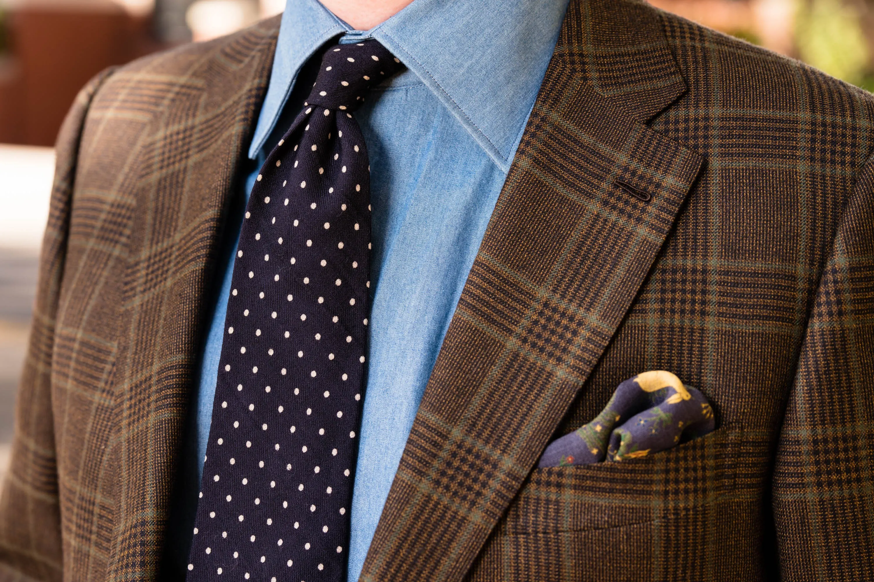 Navy & White Polka Dot Wool Challis Tie