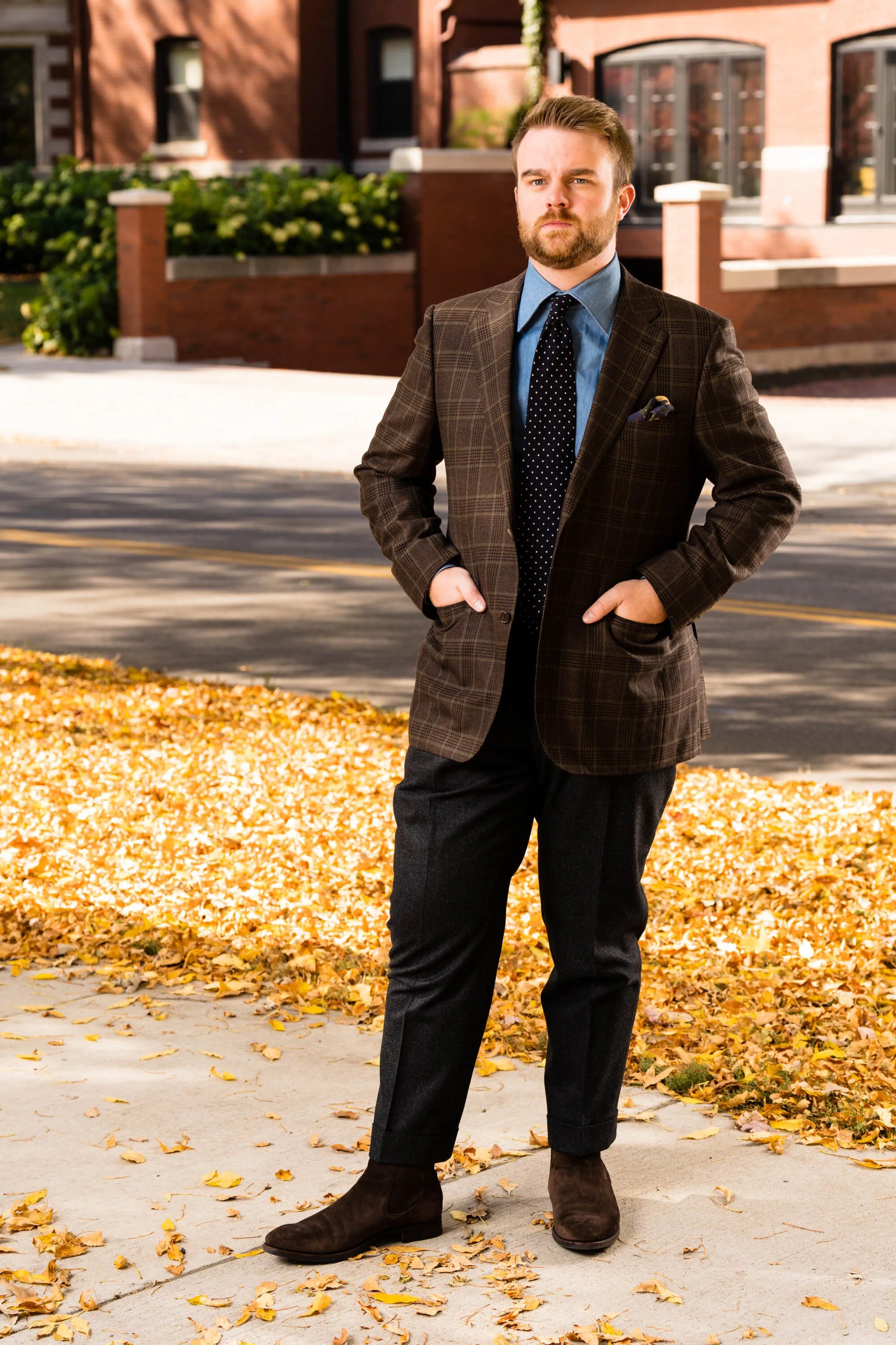 Navy & White Polka Dot Wool Challis Tie