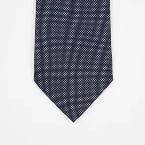 Navy silk tie, hand-printed pin dots, self-tipped