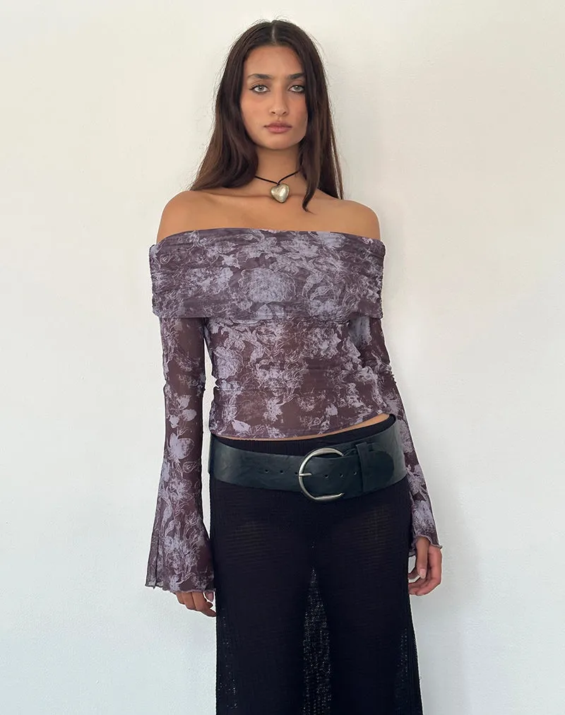 Noelle Bardot Top in Botanic Sketch Purple