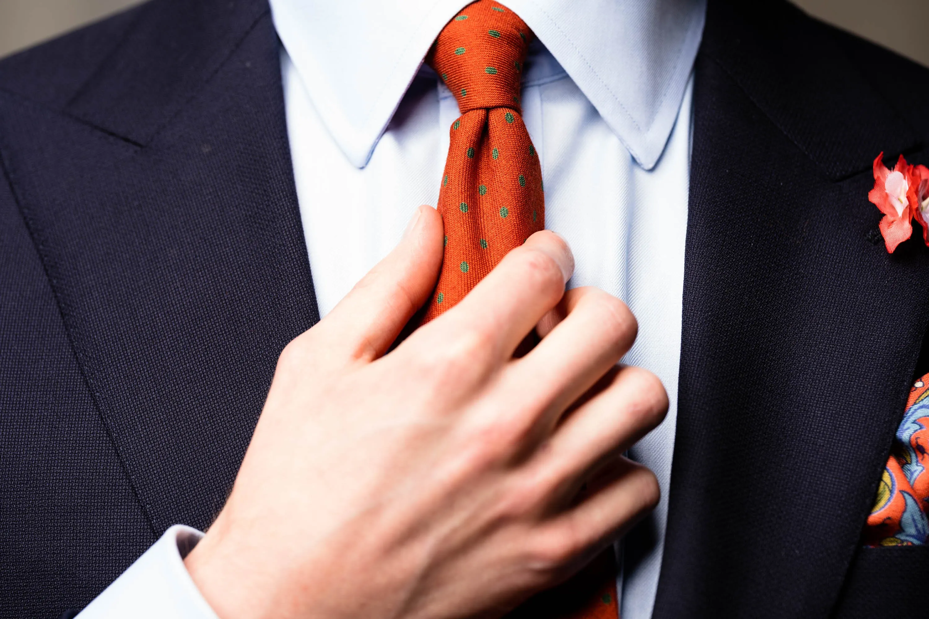 Orange Polka Dot Wool Challis Tie