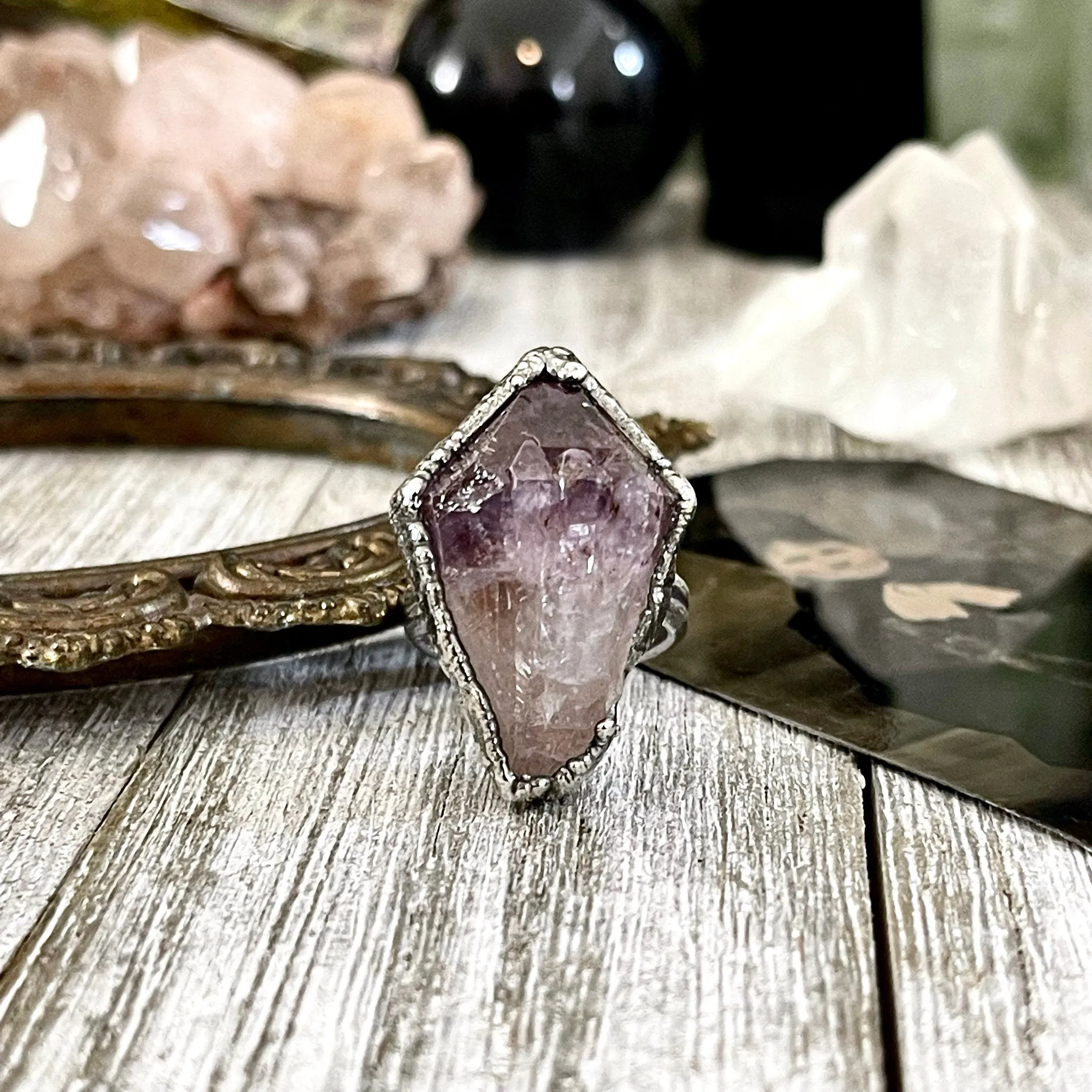 Raw Amethyst Purple Crystal Ring in Fine Silver Medium Size 5 6 7 8 9 // February Birthstone Jewelry