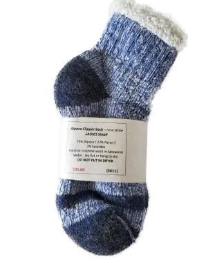 S611 Alpaca Thermal Slipper Sock Navy Stripe Ladies Small