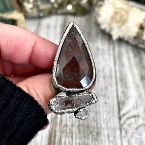 Size 6.5 Crystal Ring - Three Stone Fancy Moss Agate Amethyst Herkimer Silver Ring / Foxlark Collection - One of a Kind