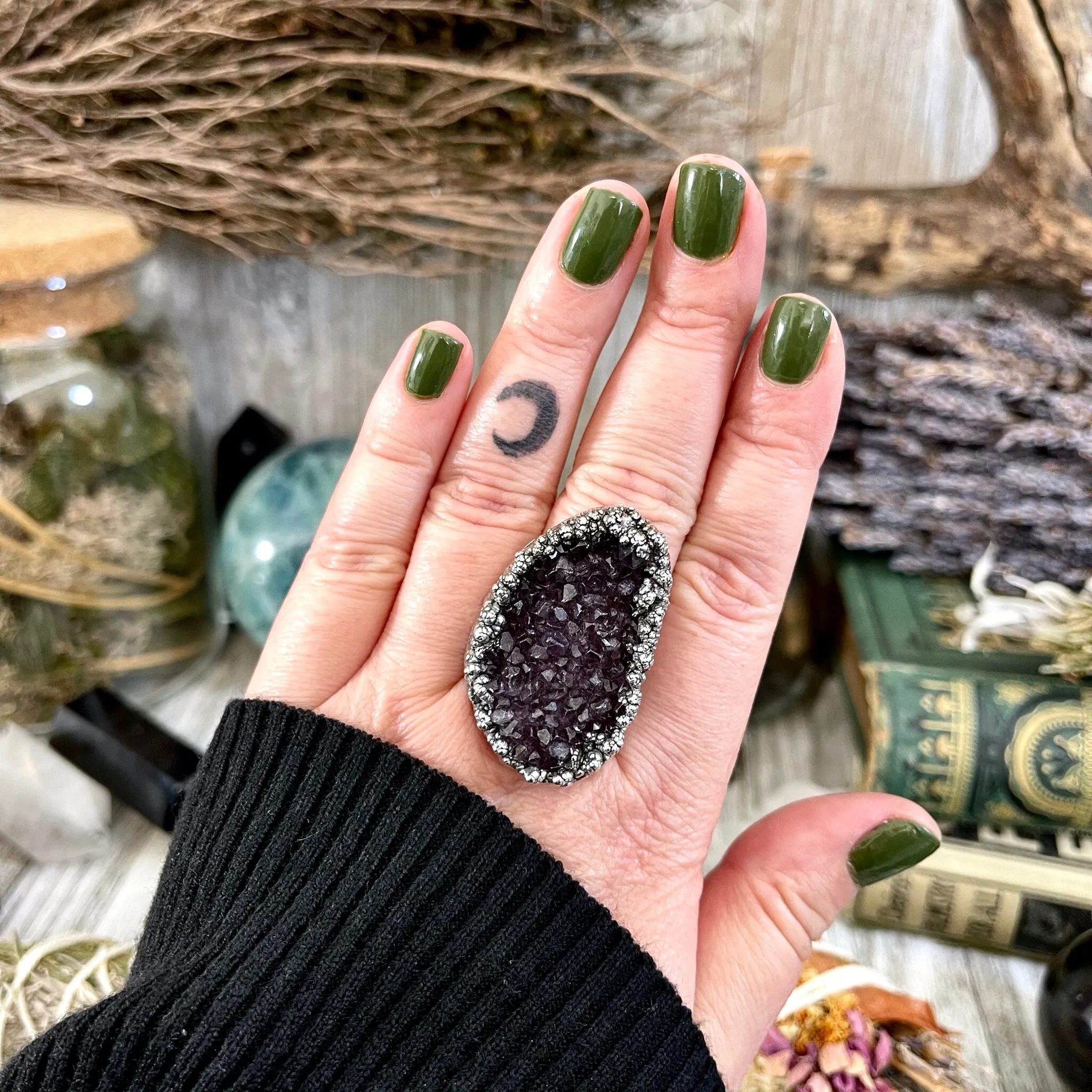 Size 8.5 Big Raw Amethyst Purple Crystal Ring in Fine Silver / Foxlark Collection - One of a Kind