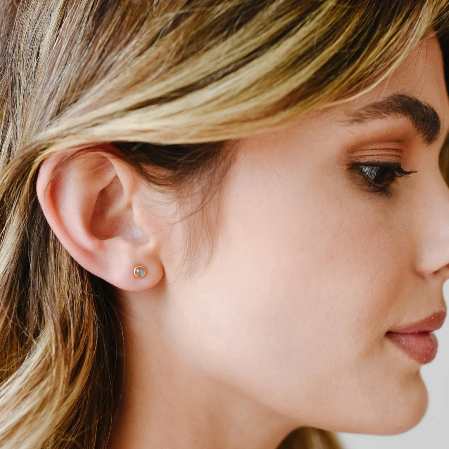 TINY PROTECT STUD EARRINGS - LABRADORITE & GOLD